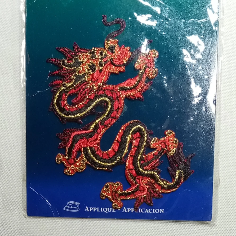 Bundle of 2 Fashion Art Embroidered Red Dragon Applique Iron On Patches